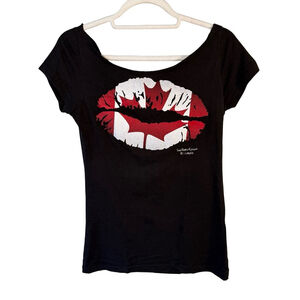 Sun Peaks Y2K Black Lip Print Canadian Tee Size XS S Graphic Souvenir Fitted